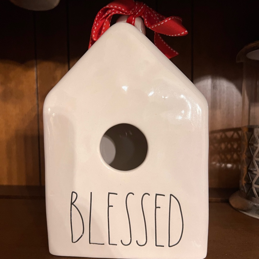 Rae Dunn Birdhouse with Red Ribbon